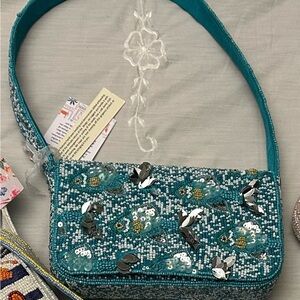 Viral Sardine Beaded Teal Sequin Shoulder Bag NWT